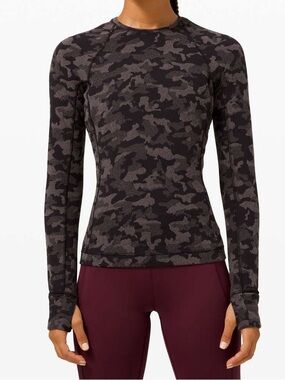 Lululemon Runderful Long Sleeve – Heritage Camo Jacquard Black Lunar Rock Size 4